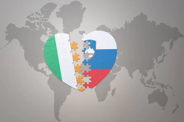 Puzzle Heart National Flag Slovenia Ireland World Map Background Concept — Stock Photo, Image