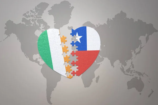 Puzzle Heart National Flag Chile Ireland World Map Background Concept — Stock Photo, Image