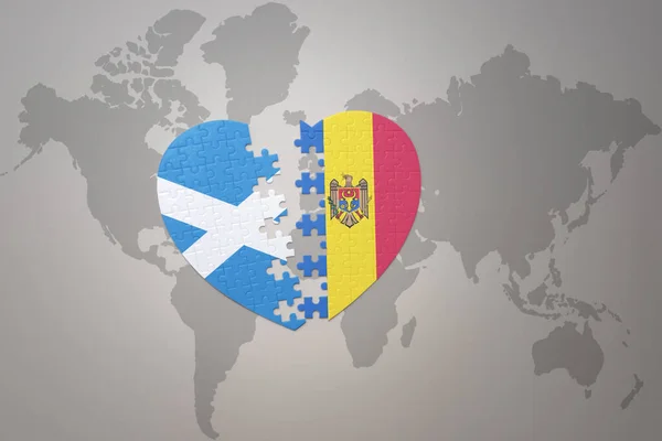 Puzzle Heart National Flag Moldova Scotland World Map Background Concept — Stock Photo, Image