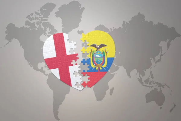 Corazón Del Rompecabezas Con Bandera Nacional Ecuador Inglaterra Fondo Mapa —  Fotos de Stock