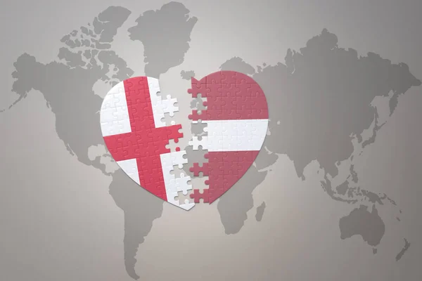 Puzzle Heart National Flag Latvia England World Map Background Concept — Stock Photo, Image