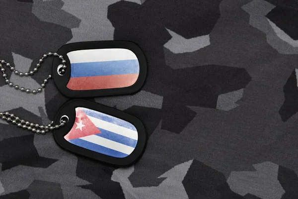 Viejo Ejército Blanco Etiqueta Perro Con Bandera Rusia Cuba Fondo — Foto de Stock