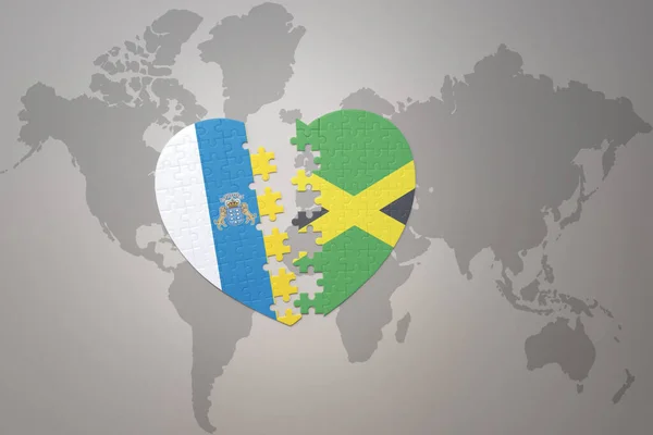 Puzzle Cuore Con Bandiera Nazionale Della Giamaica Isole Canarie Uno — Foto Stock