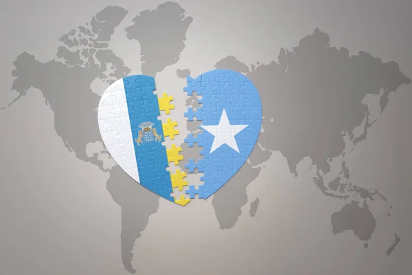 Corazón Del Rompecabezas Con Bandera Nacional Somalia Las Islas Canarias — Foto de Stock