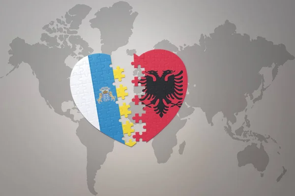 Puzzle Heart National Flag Albania Canary Islands World Map Background — Stock Photo, Image