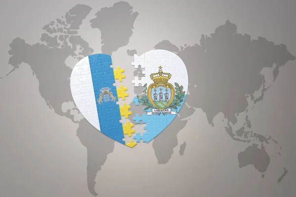 Puzzle Heart National Flag San Marino Canary Islands World Map — Stock Photo, Image