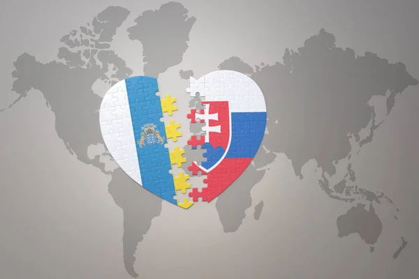 Puzzle Cuore Con Bandiera Nazionale Della Slovacchia Isole Canarie Uno — Foto Stock