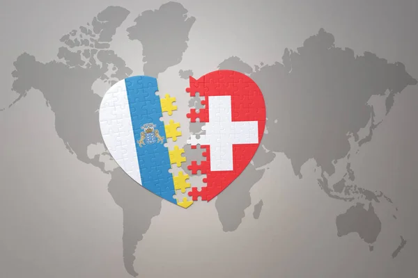Coeur Puzzle Avec Drapeau National Suisse Des Îles Canaries Sur — Photo