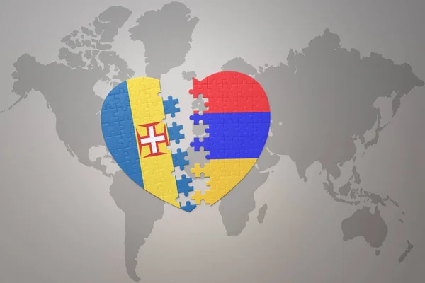 Coração Quebra Cabeça Com Bandeira Nacional Armenia Madeira Fundo Mapa — Fotografia de Stock