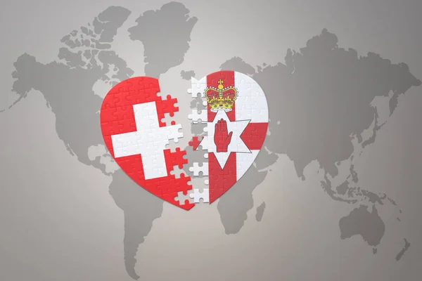 Puzzleherz Mit Der Nationalflagge Von Nordirland Und Der Schweiz Auf — Stockfoto