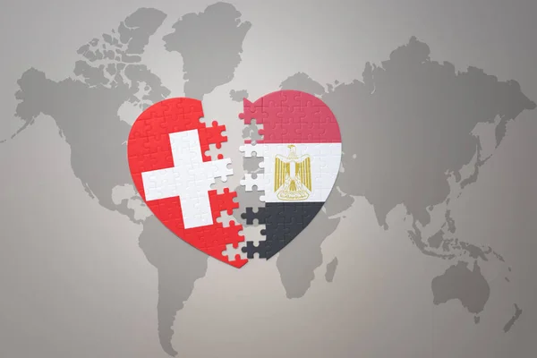 Puzzleherz Mit Der Nationalflagge Ägyptens Und Der Schweiz Auf Einer — Stockfoto
