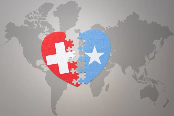Coração Quebra Cabeça Com Bandeira Nacional Somália Suíça Fundo Mapa — Fotografia de Stock