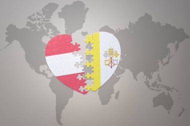 Dünya haritasında Vatikan 'ın ulusal bayrağı ve Avusturalya' nın yapboz kalbi. 3B illüstrasyon
