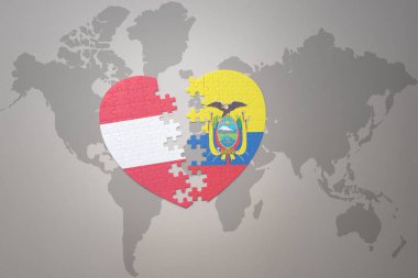 Dünya haritasında ekvator ve Avusturalya 'nın ulusal bayrağını taşıyan bir bulmaca kalbi. 3B illüstrasyon