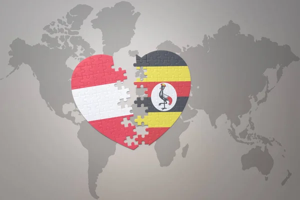 Сердце Головоломки Национальным Прапором Уганди Астрии Мапе Мира Ілюстрація — стокове фото