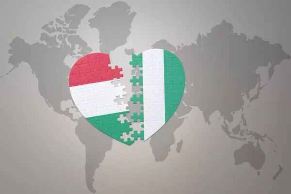 Puzzle Herz Mit Der Nationalflagge Von Nigeria Und Ungarn Auf — Stockfoto