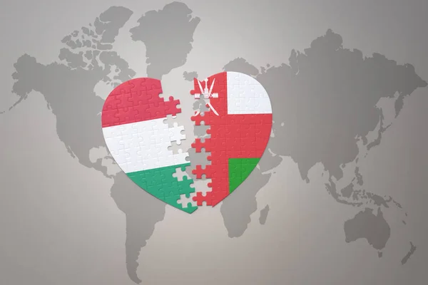 Corazón Del Rompecabezas Con Bandera Nacional Oman Hungary Fondo Del —  Fotos de Stock