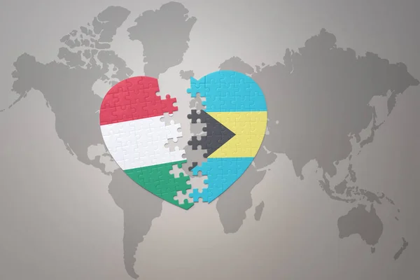Coração Quebra Cabeça Com Bandeira Nacional Bahamas Hungary Fundo Mapa — Fotografia de Stock