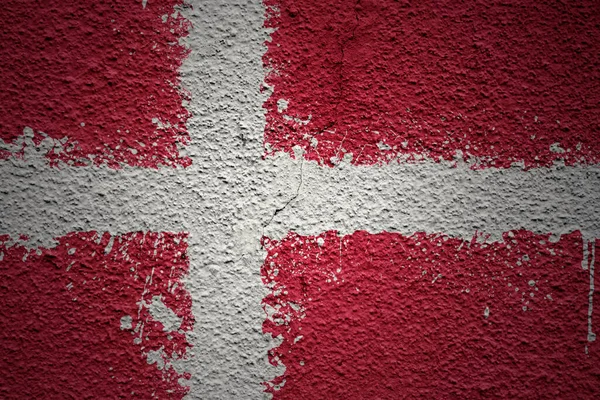 Colorida Bandera Nacional Grande Pintada Denmark Una Pared Agrietada Vieja — Foto de Stock