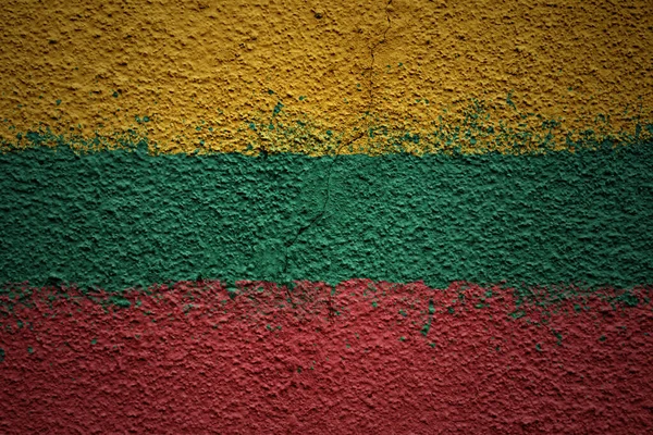 Çatlamış Büyük Bir Duvarın Üzerine Renkli Büyük Bir Litvanya Bayrağı — Stok fotoğraf