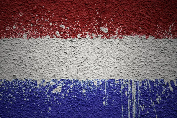 Kolorowe Malowane Duże Flagi Narodowe Holandii Masywnym Starym Pękniętym Murze — Zdjęcie stockowe
