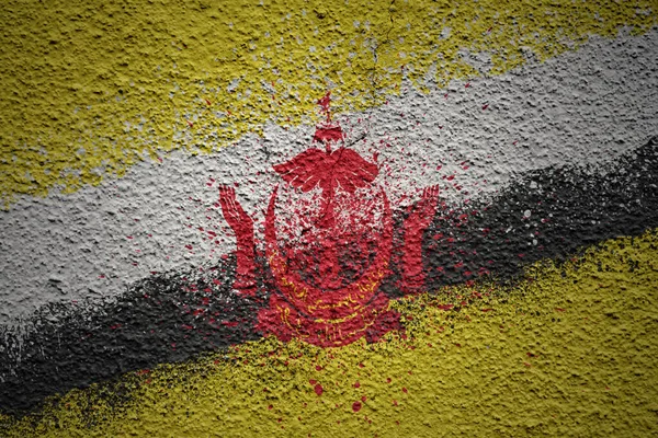 Colorful Painted Big National Flag Brunei Massive Old Cracked Wall — Stock Photo, Image