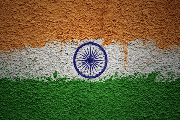 Colorido Pintado Gran Bandera Nacional India Una Vieja Pared Agrietada —  Fotos de Stock