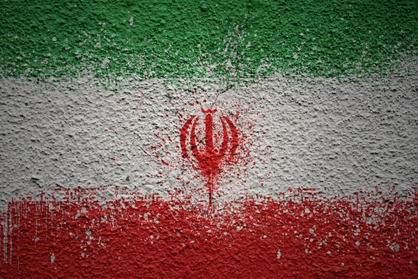 Colorido Pintado Grande Bandeira Nacional Iran Uma Enorme Parede Rachada — Fotografia de Stock