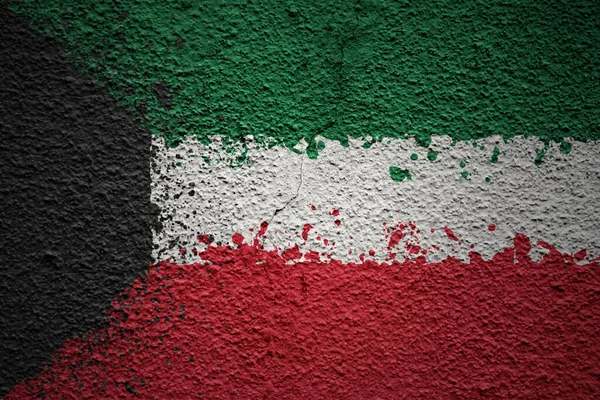 Colorful Painted Big National Flag Kuwait Massive Old Cracked Wall — Stock Photo, Image