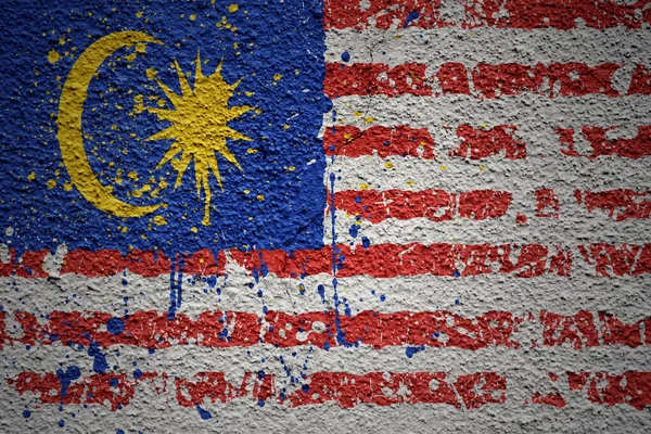 Colorful Painted Big National Flag Malaysia Massive Old Cracked Wall — Stock Photo, Image
