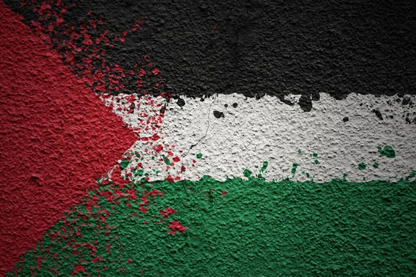 Kolorowe Malowane Duże Flagi Narodowe Palestyny Masywnym Starym Pękniętym Murze — Zdjęcie stockowe