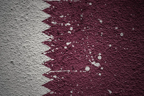 Colorful Painted Big National Flag Qatar Massive Old Cracked Wall — Stock Photo, Image