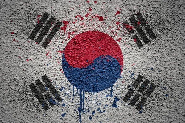 Colorido Pintado Grande Bandeira Nacional Coréia Sul Uma Parede Rachada — Fotografia de Stock
