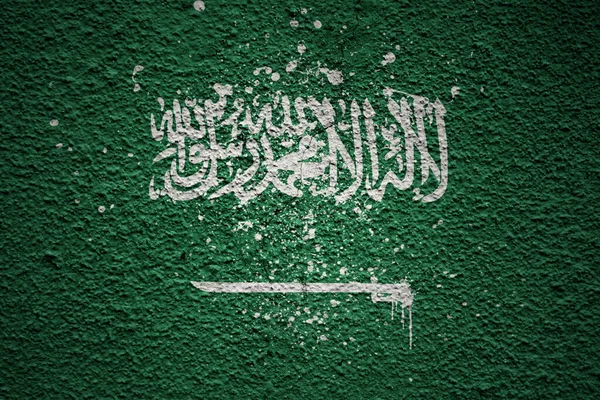 Colorido Pintado Gran Bandera Nacional Arabia Saudita Una Pared Agrietada —  Fotos de Stock