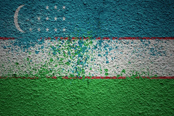 巨大な古い割れた壁にウズベキスタンの国旗がカラフルに描かれ — ストック写真
