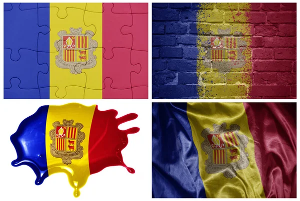 Národní Barevné Realistické Vlajky Andorra Různých Stylech Různými Texturami Bílém — Stock fotografie
