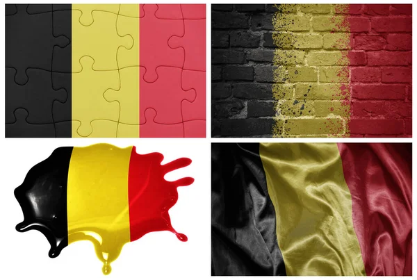 異なるスタイルと白の背景に異なるテクスチャでベルギーの全国カラフルな現実的なフラグ 3Dイラスト — ストック写真
