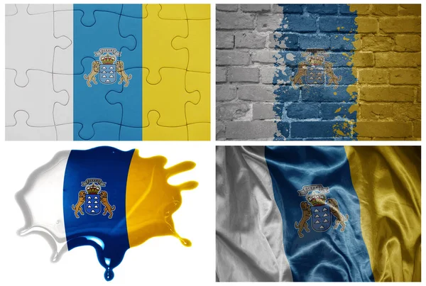 Nationale Kleurrijke Realistische Vlag Van Canarische Eilanden Verschillende Stijlen Met — Stockfoto
