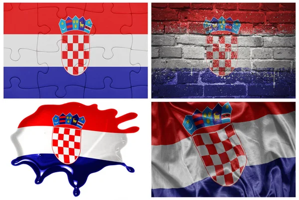 Национальный Красочный Реалистичный Флаг Хорватии Разных Стилях Различными Текстурами Белом — стоковое фото