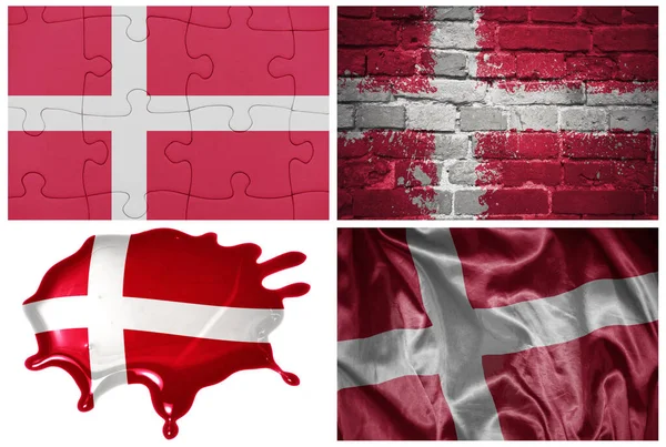 Bandera Nacional Colorido Realista Denmark Diferentes Estilos Con Diferentes Texturas —  Fotos de Stock