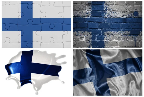 Bandera Nacional Colorido Realista Finland Diferentes Estilos Con Diferentes Texturas — Foto de Stock