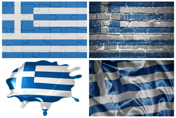 国家五彩缤纷 现实的希腊国旗 风格不同 背景为白色 质地各异 3D插图 — 图库照片