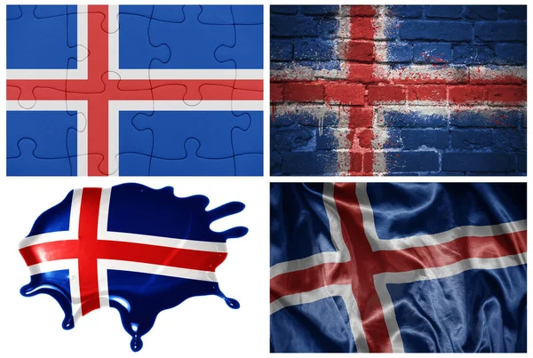 Bandeira Realista Colorida Nacional Islândia Diferentes Estilos Com Diferentes Texturas — Fotografia de Stock