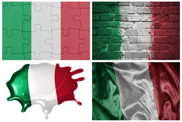 意大利五彩缤纷的国旗 风格各异 背景为白色 质地各异 3D插图 — 图库照片