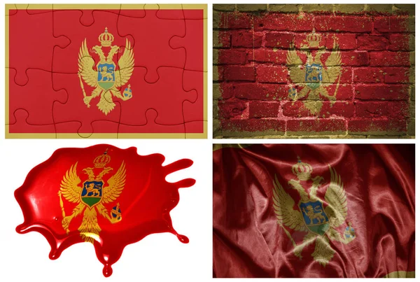 Bandera Nacional Colorido Realista Montenegro Diferentes Estilos Con Diferentes Texturas — Foto de Stock