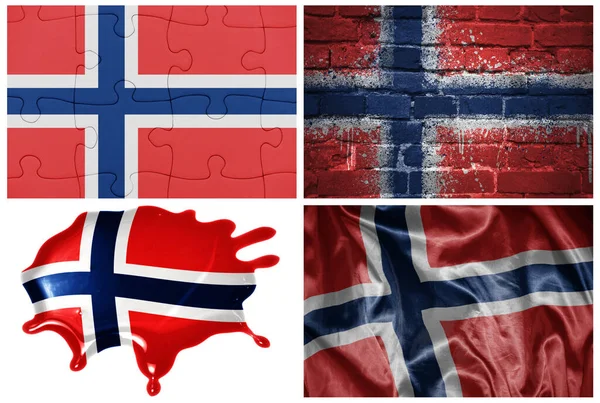Bandeira Realista Colorida Nacional Norway Diferentes Estilos Com Diferentes Texturas — Fotografia de Stock