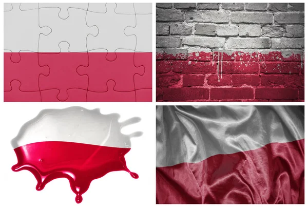 国家五彩缤纷的 现实的波兰国旗 风格各异 背景为白色 质地各异 3D插图 — 图库照片