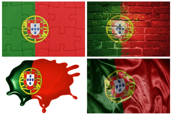 Национальный Красочный Реалистичный Флаг Португалии Различных Стилях Различными Текстурами Белом — стоковое фото