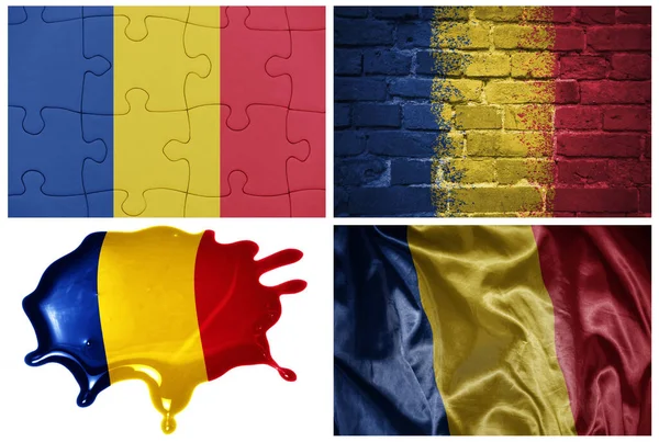 Bandera Nacional Colorido Realista Romania Diferentes Estilos Con Diferentes Texturas — Foto de Stock
