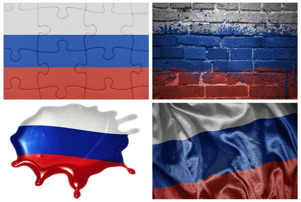 国家五彩缤纷 现实的俄罗斯国旗 风格不同 背景为白色 质地各异 3D插图 — 图库照片